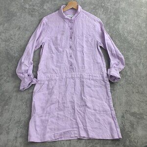 Michael Stars Pilar Shirt Dress Women Small Purple Linen Roll Tab Sleeves Casual